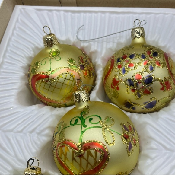 Vintage European Christmas Ornaments Gold Mercury Glass Glitter Set of 5 Hearts - Picture 6 of 7